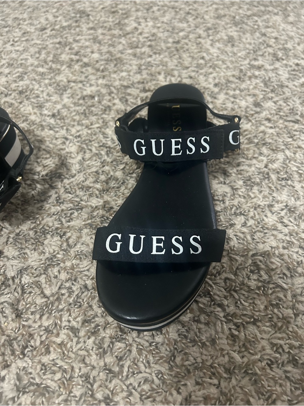 GUESS Black Logo Strap Platform Sandals - Picture 6 of 10